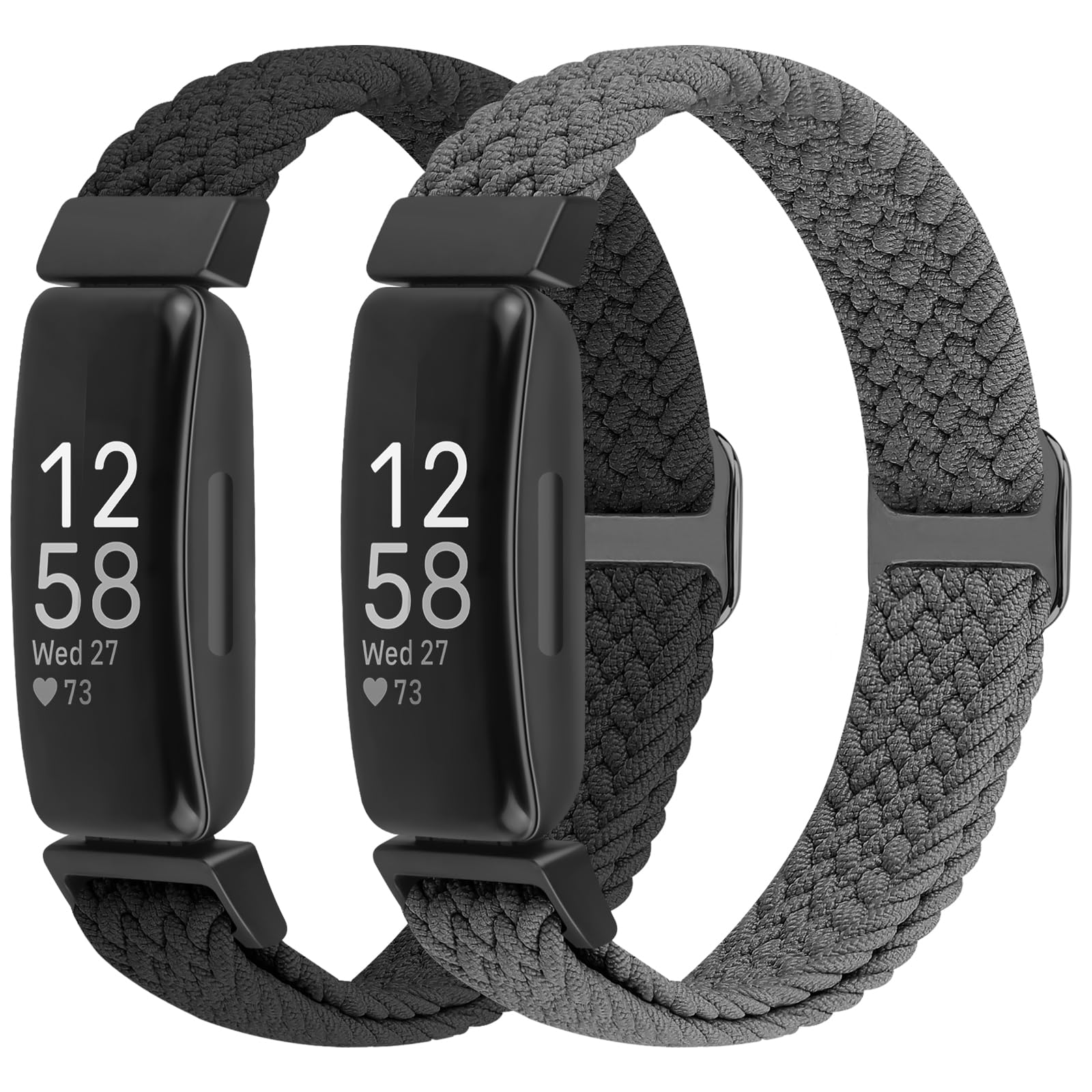 BTTNG 2 Pack Elastic Braided Straps Compatible with Fitbit Inspire 3/ Inspire 2/Inspire/Inspire HR/Ace 3/Ace 2 Women Men Kids, Adjustable Stretchy Wristbands Loop Sports Replacement Band