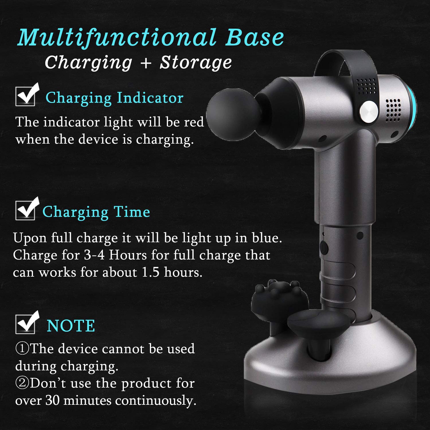 Padi Home Massage Gun Muscle Massager Massagegerät Handmassagegerät Kabelloses Wiederaufladbar mit 3 Massageköpfen, Körper Entspannen (Schwarz)