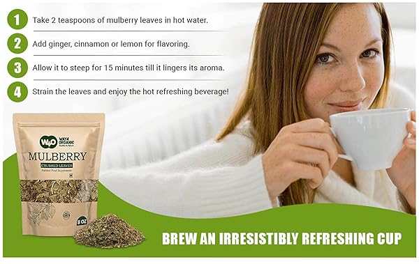 MULBERRY LEAF TEA 8 OZ, DRIED CRUSHED LEAVES, BEST CAFFEINE FREE TEA – WAY4ORGANIC (1 PACK)