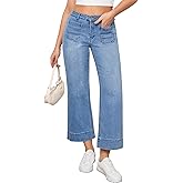 Vetinee Wide Leg Jeans for Women High Waisted Trendy Front Patch Pocket Flare Cropped Jeans Stretchy Denim Jean Pants
