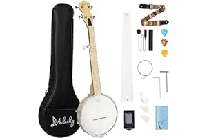 5 String Banjo Mini - Mulucky 26 Inch Travel Banjo Maple, Closed Solid Back Beginner Kit With Gig Bag Tuner Picks Strings Strap - B805