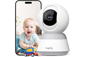 Hugolog 2K 3MP Indoor Pan/Tilt Security Camera with Auto-Focus,Ideal for Baby Monitor/Pet Camera/Home Security,Starlight Color Night Vision,Human/Pet AI,US Cloud,Compatible with Alexa