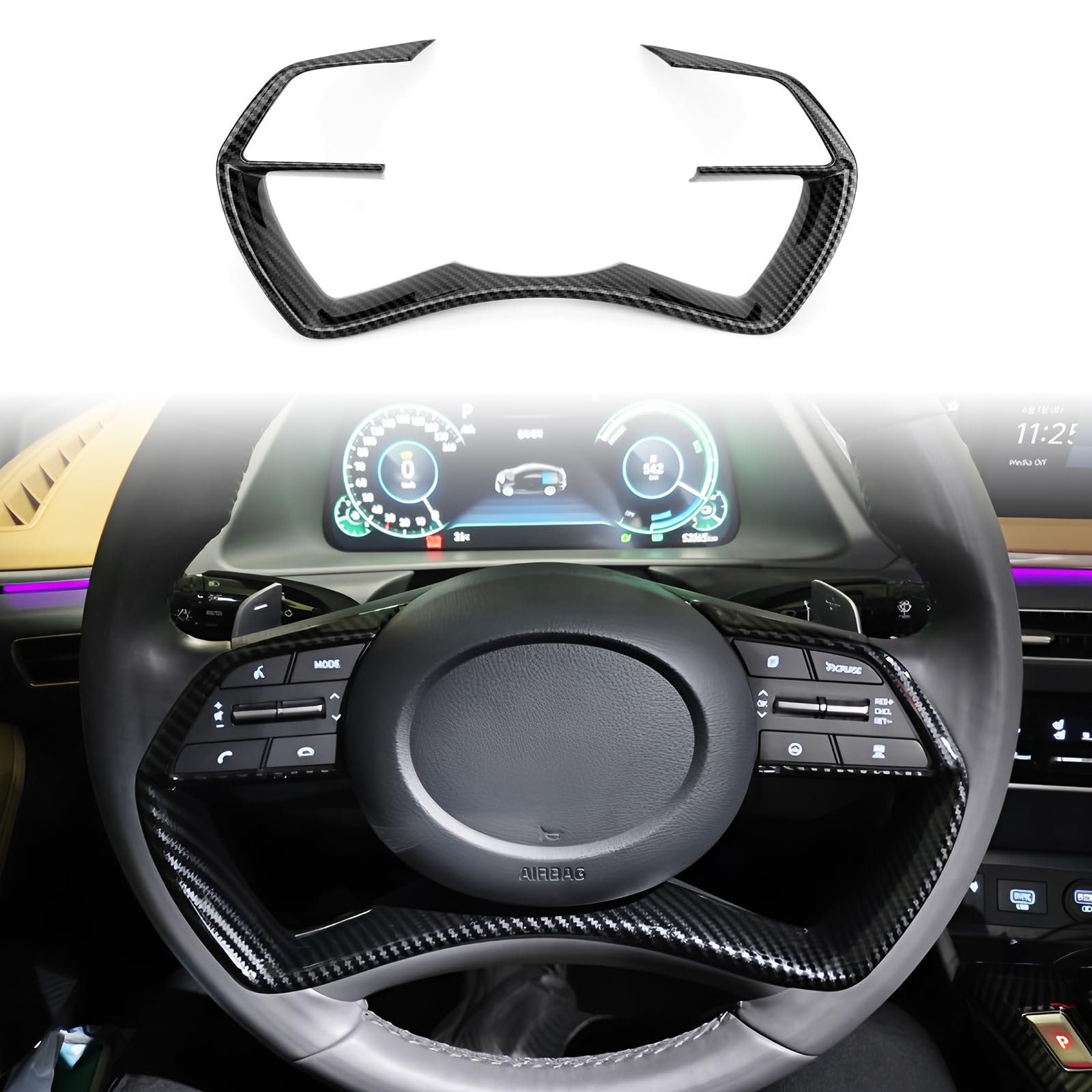 Photo 1 of YOUTOOCAR Carbon Fiber Pattern Steering Wheel Cover Trim Compatible with Hyundai Sonata 2020-2024 Hyundai Sonata N line Accessories