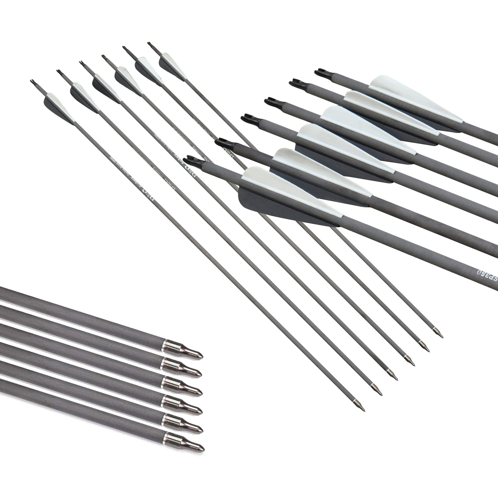 DD&Qarchery 31inch Pure Carbon Arrows Spine 350 for Compound Recurve Bow Hunting Shooting Competition Target 6pcs