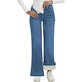LOOKUB Fleece Lined Jeans Women High Waisted Stretchy Warm Winter Thermal Pants Thick Bell Bottom Wide Leg Jeans Woman