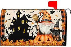 Ancordivo Halloween Mailbox Covers Magnetic Standard Size 21 x 18 Inch Orange Black Fall Pumpkin Castle Gnome Cat Holiday Seasonal Mailbox Wraps Post Letter Box Cover for Garden Yard Decor