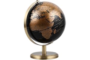 OSOLADY European Style 14cm Antique Desktop Globe Ornament with Black Gold English Map and Vintage Copper