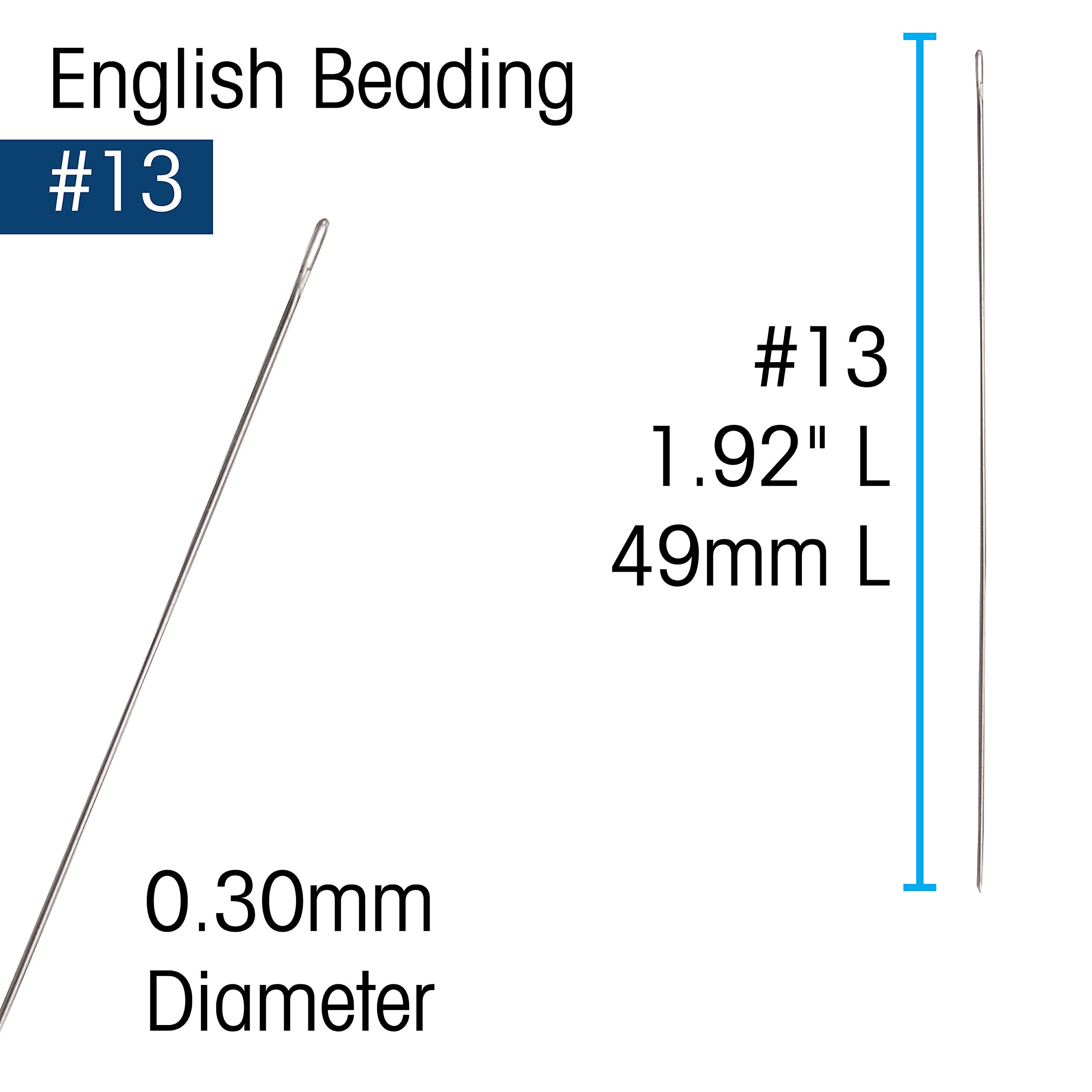 The Beadsmith English Beading Needles, Size 13, 4 Needles per Card, Made in England, Use for Loom Weaving Beadwork, Off-Loom Stitching and Jewelry Making with Seed Beads