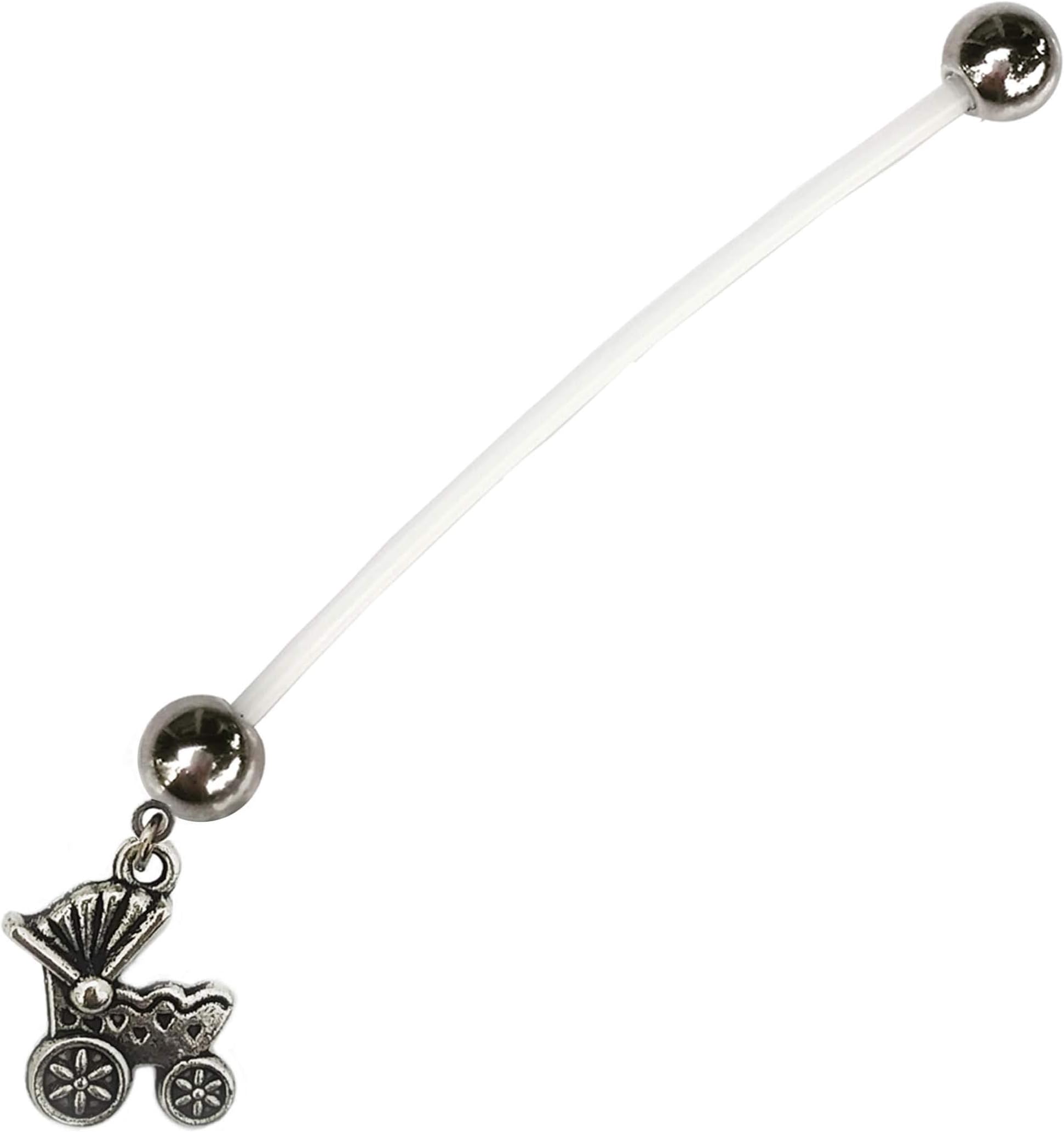 The Jewelry Archivist Stroller Gender Announcement Dangle 14g/1in BioFlex Maternity Pregnancy Pregnant Navel Bio Flex Navel Belly Ring