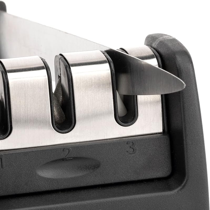 Jata HACC4541 - Afiador de Facas Profissional, Adequado para todos os tamanhos, 3 processos de afiação, Punho e base antiderrapantes, Manuseamento simples e confortável, Afiação eficaz