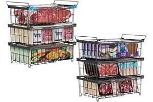 iSPECLE Chest Freezer Organizer Bins - Fit 10 to 20 Cu.FT Deep Freezer, 6 Pack Large Expandable Stackable Bins Sort Frozen Food Easy to Get Food from Bottom, Better Ventilation, Black