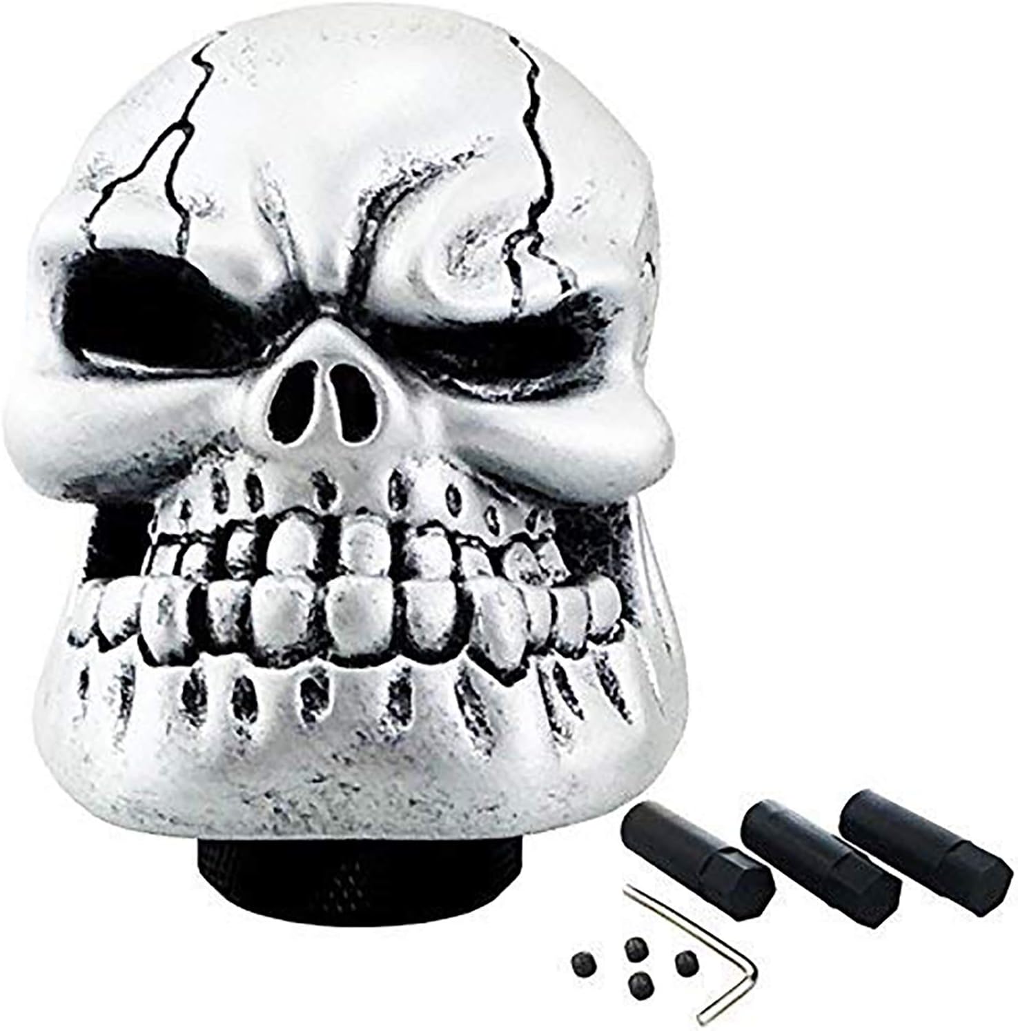 Lunsom Skull Most Gear Shift Knobs Resin Car Transmission Shifter Stick Handle Head Fit Most Automatic Manual Vehicle (Silver)