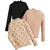 Ltvoo 3 Packs Girls Long Sleeve Ribbed Knit Tops Fall Winter Warm Half Turtleneck Pullover Top Basic Clothes for Kids 8-12Y