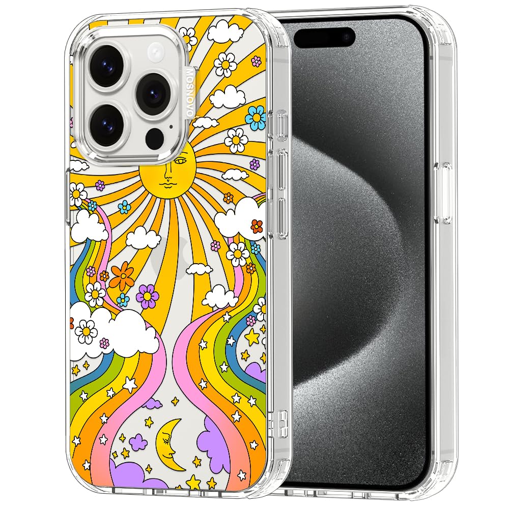MOSNOVO Case for iPhone 15 Pro, [Buffertech 6.6ft Military-Grade Drop Protection] [Anti Peel Off Tech] Clear TPU Bumper Phone Case Cover Design - 70's Psychedelic Groovy Art — image 1