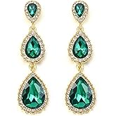 BriLove Gorgeous Shiny Rhinestones Teardrop Chandelier Long Dangle Earrings for Wedding Bridal Party Prom Jewelry Accessories