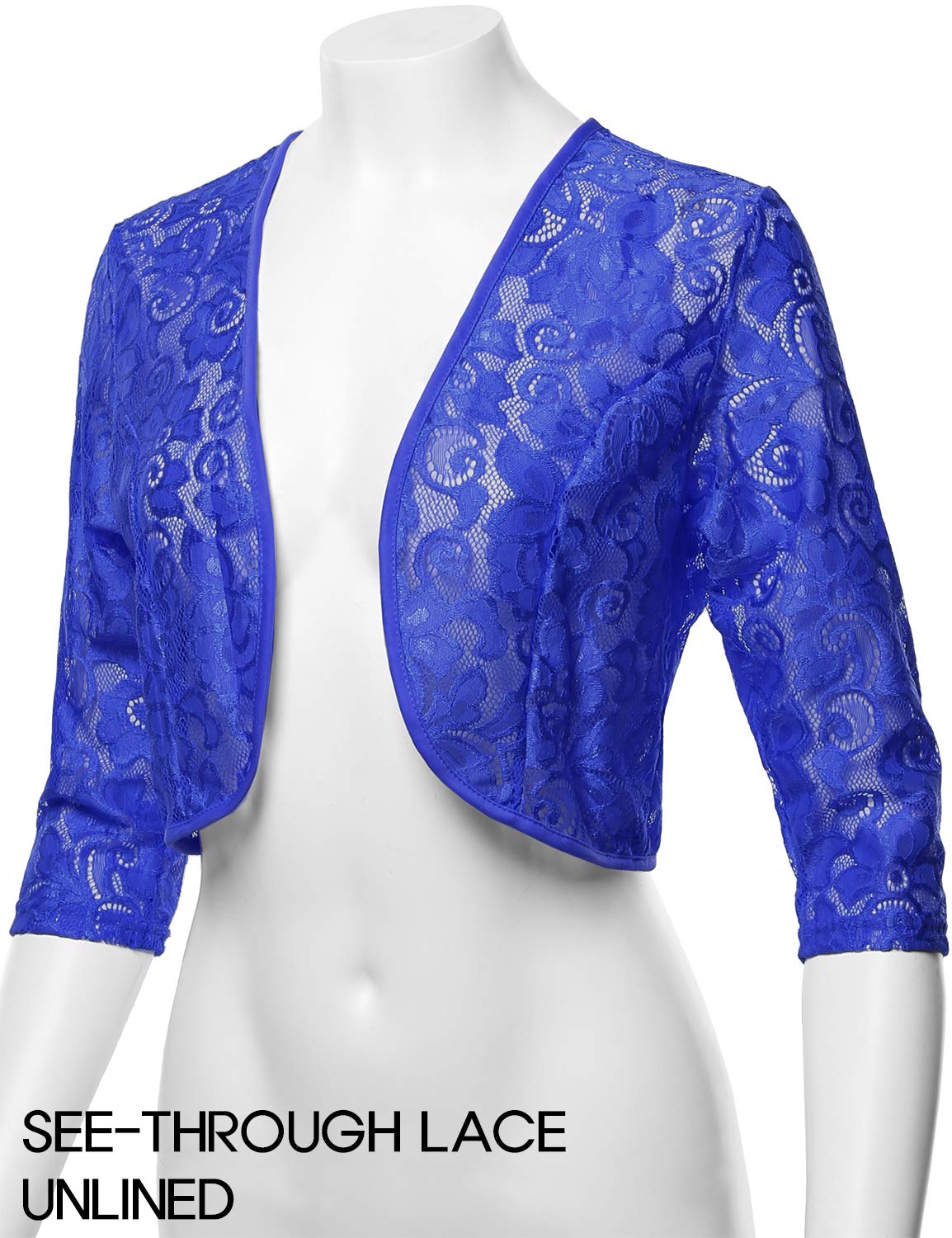 3/4 Sleeve Floral SeeThrough Lace Shrug Bolero Cardigan Top Made In