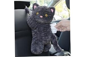Car Tissue Holder, Funny Tissue Box Cover Cartoon Cat Car Holder Hanging Plush Napkin for Headrest, Home Bathroom, Office Des