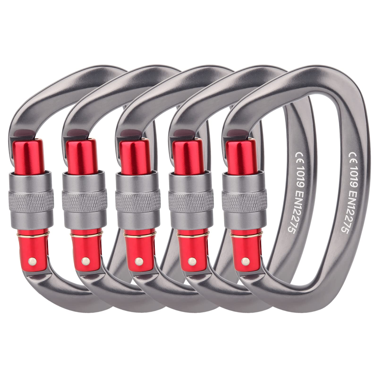 Photo 1 of Locking Carabiner - 25kN 5600lb Climbing Carabiner Screw Gate D Shape Carabiner Grey (Pack of 5)
