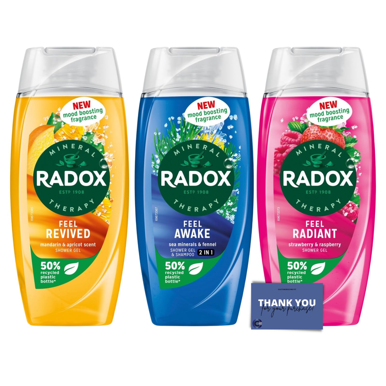 Radox Feel-Good Shower Gel Trio - Mandarin & Apricot, Sea Mineral & Fennel, and Strawberry & Raspberry Shower Gel (3 x 225ml)