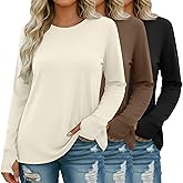 Evervibe 3 Pack Women's Cotton Plus Size Tunic Tops Thumb Hole Crew Neck Long Sleeve Shirts Casual Loose Y2k Trendy Outfits