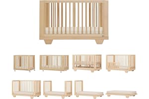 dadada Spirit 8 in 1 Convertible Crib to Toddler Bed & Floor Bed, Made in Italy, Greenguard Gold Certified, Adjustable Mattress Heights (Natural)