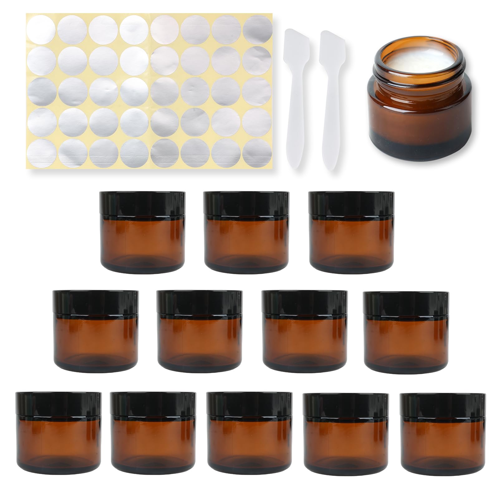 amber glass jars,empty cosmetic jars with lids 12 x 60ml,Small Sample Pots