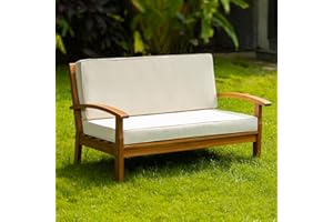 IDZO Laurent 700lbs Capacity Acacia Outdoor Loveseat, FSC Certified 2 Seater Patio Sofa with 3.9in Thick Cushions, Teak Finish Porch Couch for Garden Backyard