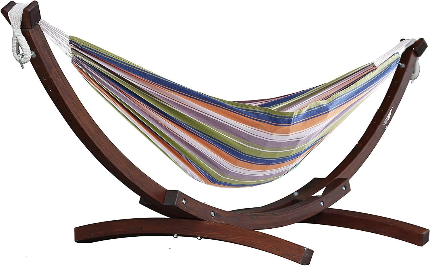 Vivere C8SPCT-31 Double Cotton Hammock with Solid Pine Arc Stand-Retro, 259x119x104 cm