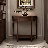Lkyvmia Half Moon Table, Table Solid Wood with Drawer Half-Moon Porch Side Elegant Vintage, Semi-Circle Entryway Storage Shel