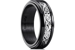 King Will Stainless Steel Anxiety Ring for Women Men Fidget Spinner Ring For Women Sand Blasted Finished Rose Gold/Rainbow/Gold Plated 8mm Width