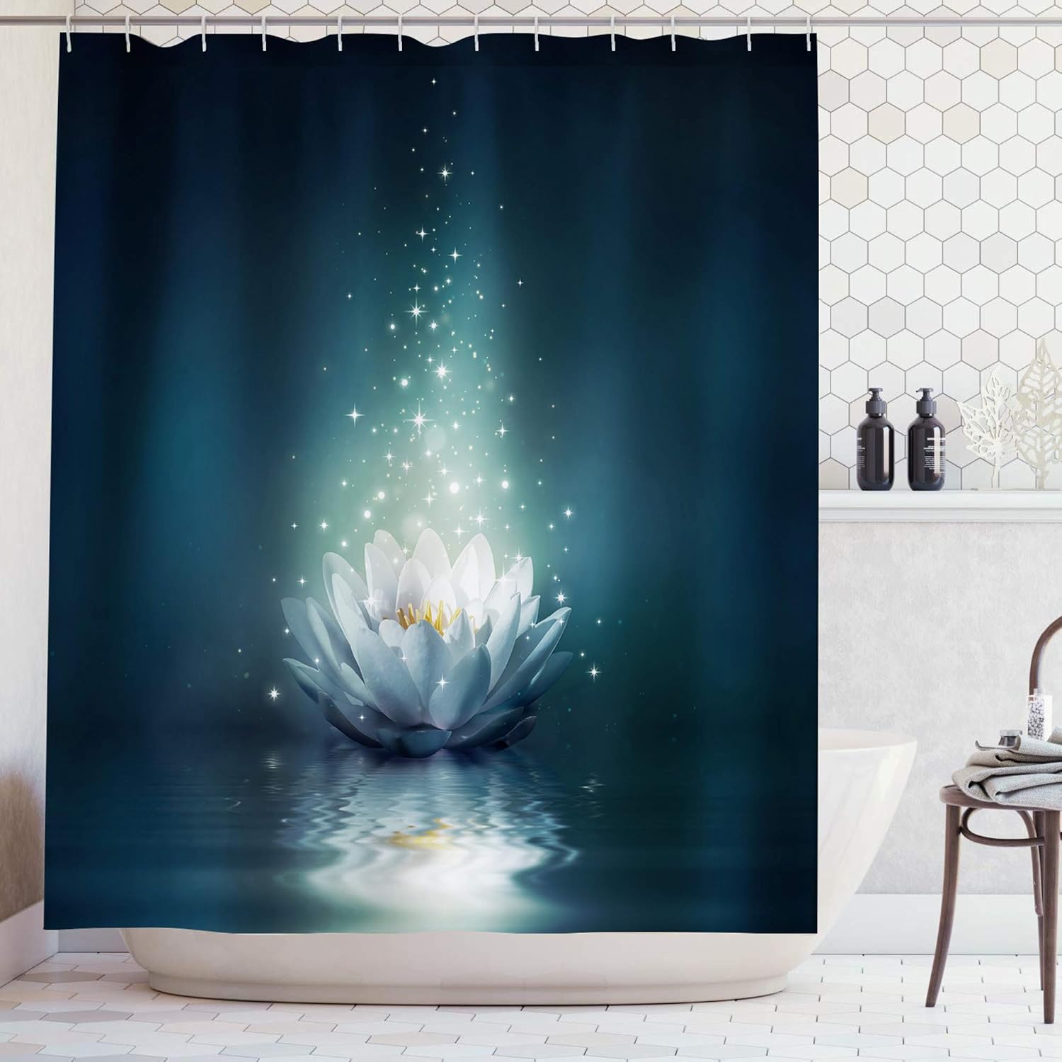 AMBZEK Teal Lotus Shower Curtain Spa Zen Turquoise Pool