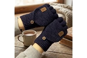 Convertible Fingerless Gloves Alpaca Wool Flip-Top Mittens Thermal Winter Gloves