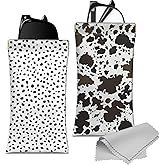 Deokke 2 PCS Glasses Case Eyeglass Sunglasses Pouch Portable Squeeze Soft Leather with Cleaning Cloth Cute Women Men Girls