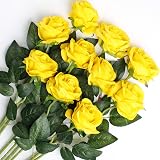 Veryhome 10 Pcs Artificial Roses Yellow Silk Single Stem Wedding Bouquets
