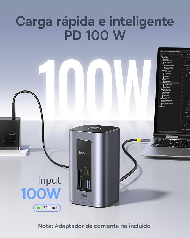 Estação de Acoplação, Nomos Air 12 em 1, Estação de Acoplamento de 2 Monitores com HDMI 2 * 4K, USB-A/C 10Gbps, Ethernet de 1 Gbps, PD de 100W, hub USB-C para portáteis DELL/HP/Lenovo/ASUS/Acer/Mac