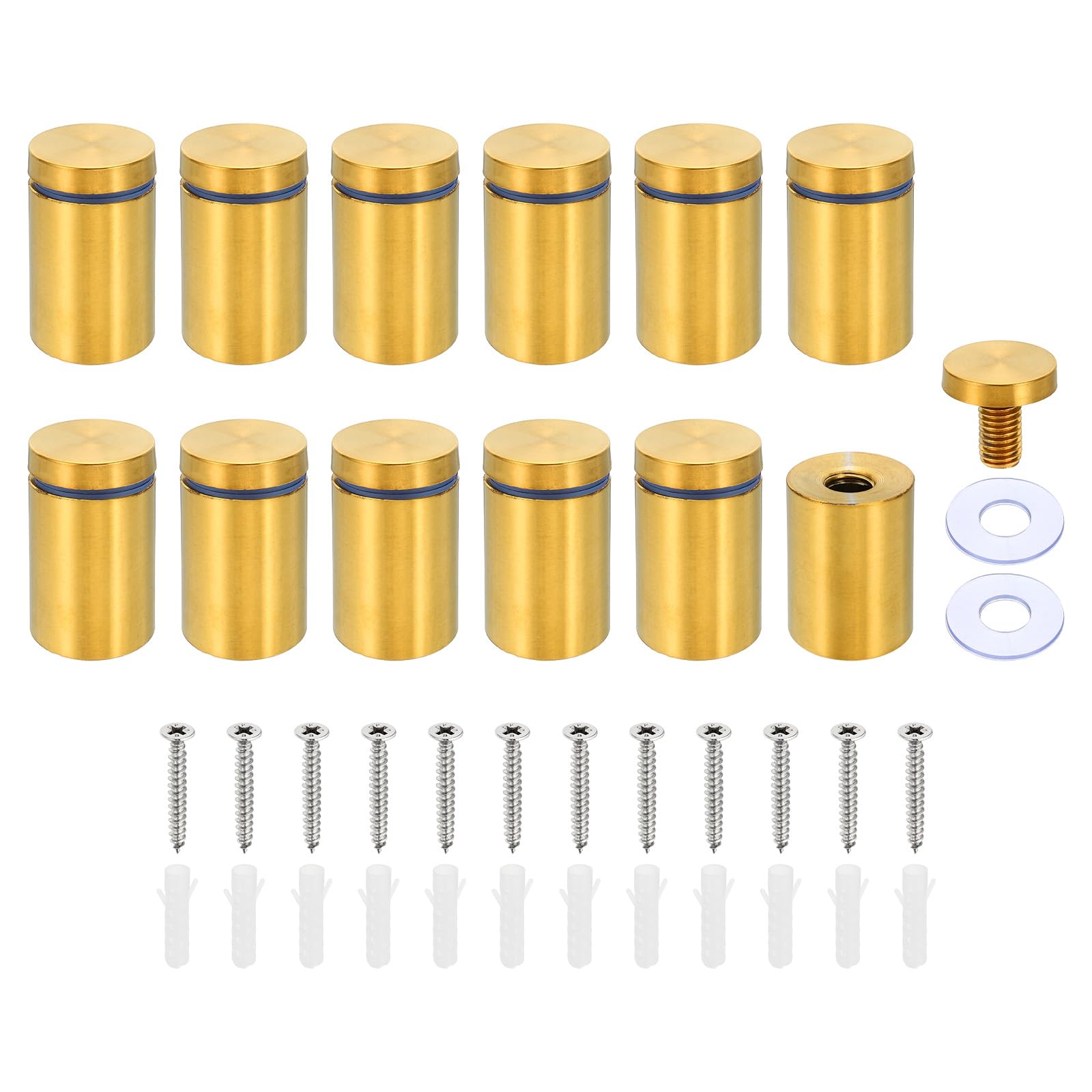 PATIKIL 1 x 1.6 Inch Sign Standoff Screws, 12 Set Stainless Steel Wall Standoff Mounting Hardware Advertising Glass Nail for Hanging Acrylic Picture Frame Acrylic Panel, Gold