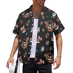 HUGLAZY American Flag Eagle Hawaiian Shirts Short