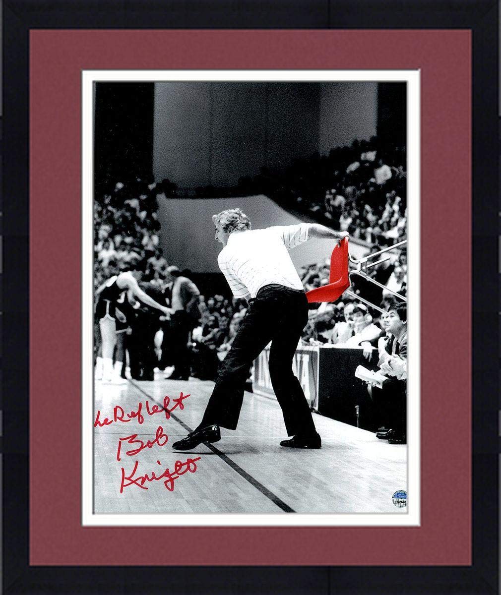 Steiner Sports Certified Bob Knight Signed Throwing Chair B&W w/Red Chair 16x20 Photo