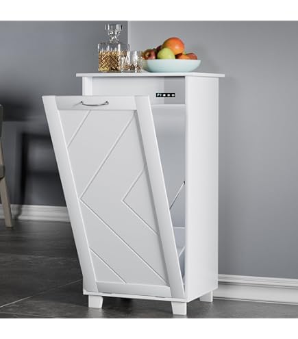 Hidden Tilt-Out Trash Can Cabinet - Recessed Wall Mount, 6L Capacity, White, Includes Toilet Paper Holder