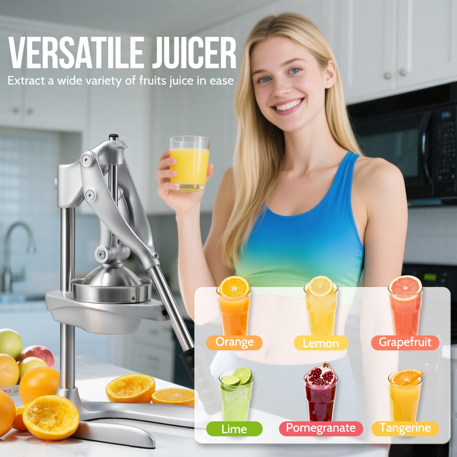 Manual Juicer, Sopito Heavy-Duty Effortless Orange Juicer Squeezer Safety Countertop Stainless Steel Hand Press Juicer for Citrus Lemon Lime Grapefruit, Easy to Clean