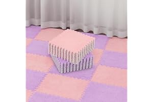 Flutesan 15 Pcs Winter Plush Puzzle Foam Floor Mat Interlocking Carpet Tiles Anti Slip Soft Warm Squares EVA Foam Crawling Rug for Play Floor Playroom Bedroom Nursery(Pink, Purple)