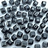 Jmassyang 200 Pieces 4mm Cube Crystal Glass Beads Square Spacer Beads with Hole for DIY Crafts Jewelry Making, Bracelets Necklaces Earrings Wind Chimes Suncatchers(Black)
