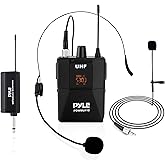 Pyle UHF Wireless Microphone System Kit - Portable Professional Cordless Microphone Set with Headset, Lavalier, Beltpack Transmitter, Receiver - Karaoke & Conference