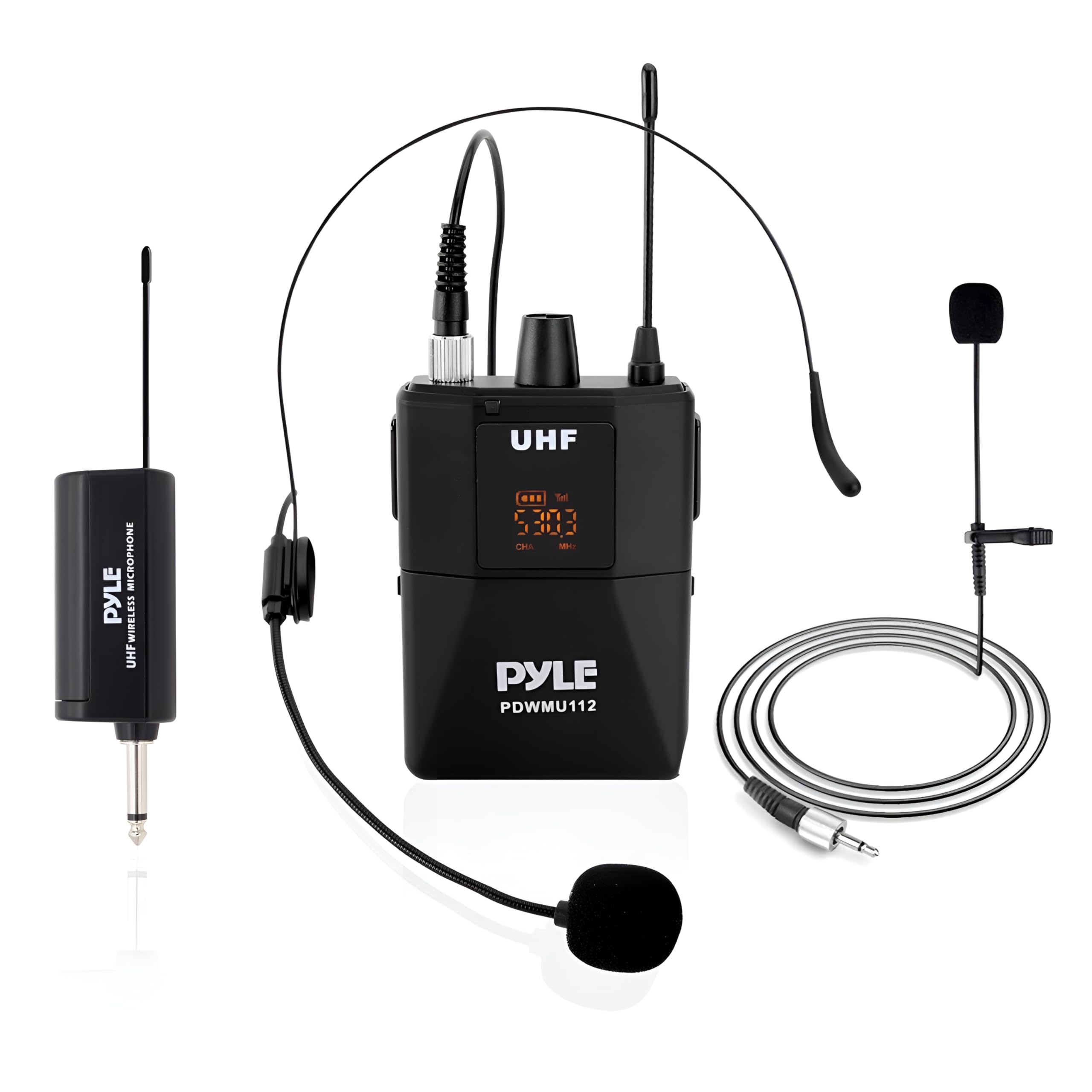 Photo 1 of Pyle UHF Wireless Microphone System Kit - Portable Professional Cordless Microphone Set with Headset, Lavalier, Beltpack Transmitter, Receiver - Karaoke & Conference