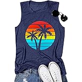 Summer Beach Graphic Tees for Women Sun Salt Sand Shirts Palm Tree Sunset Casual Vacation Tops
