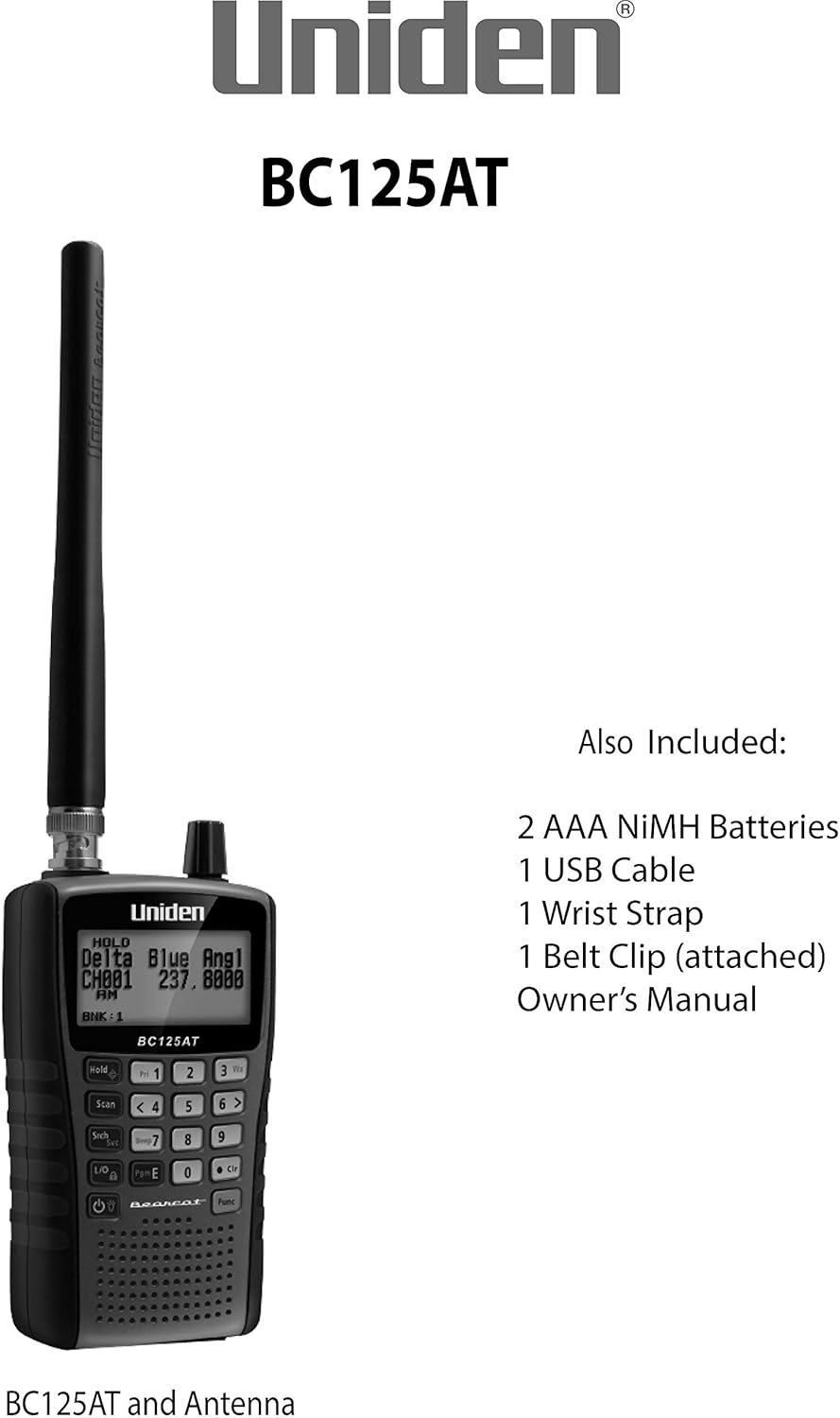 Uniden Bearcat BC125AT Handheld Scanner. 500 Alpha-Tagged channels. Public Safety, Police, Fire, Emergency, Marine, Military Aircraft, and Auto Racing Scanner. Lightweight, Portable Design.