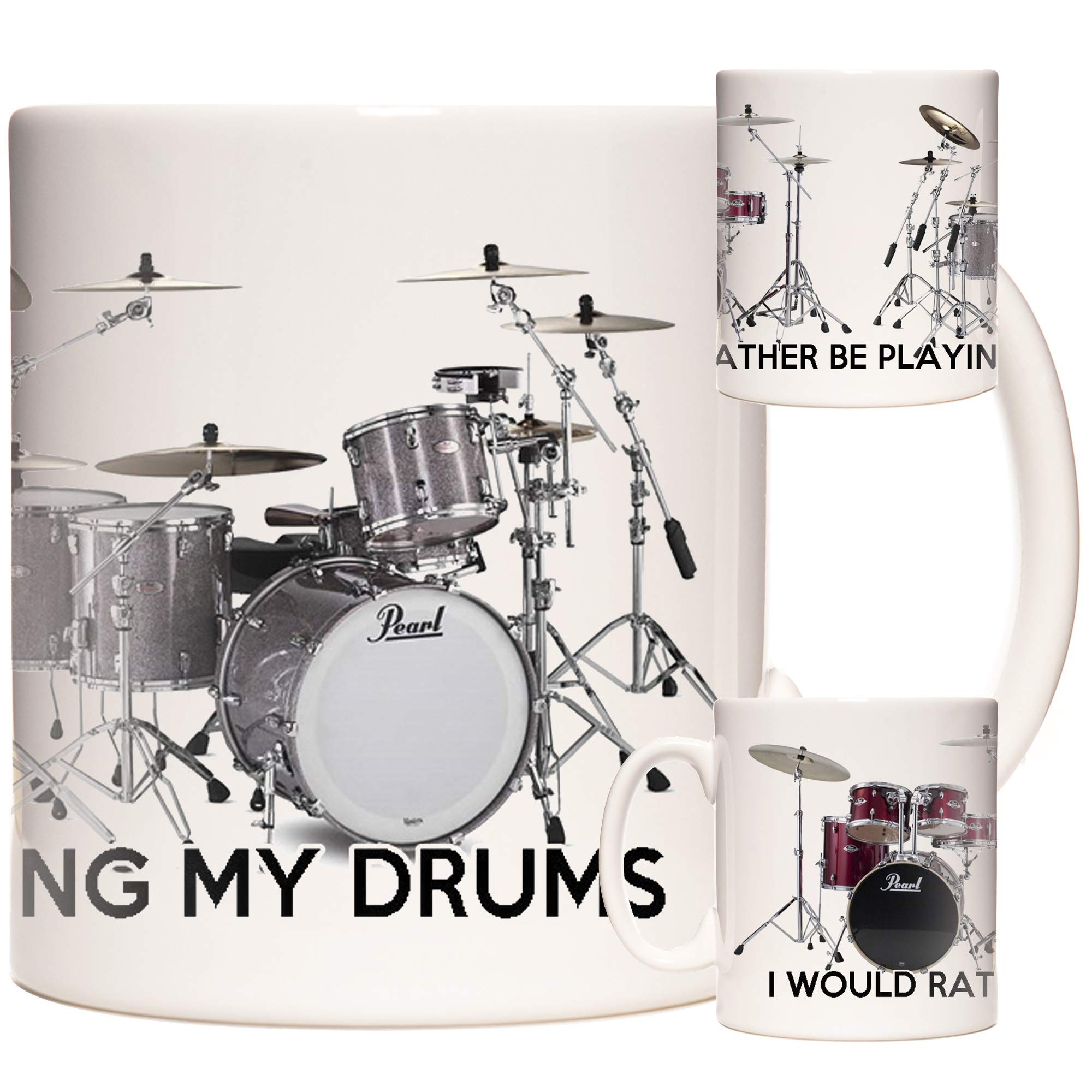 Drum Mug, I Would Rather Be Playing My Drums, 11oz Ceramic Gift Mug for Drummers Everywhere. Drum Kit Gift Mug