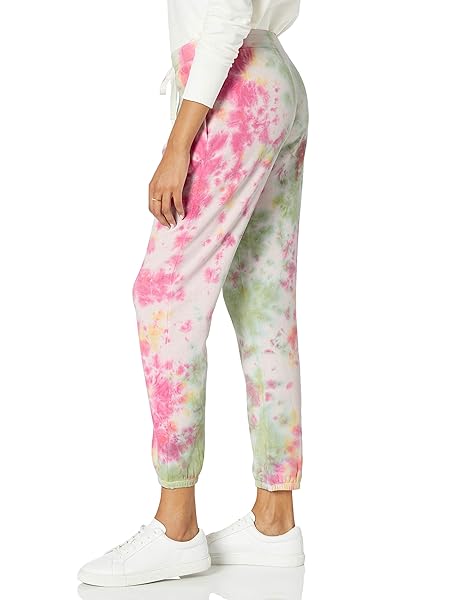 THE DROP WOMEN’S DINA FLEECE ELASTIC HEM SWEATPANT PANTS, -NEON TIE DYE, M