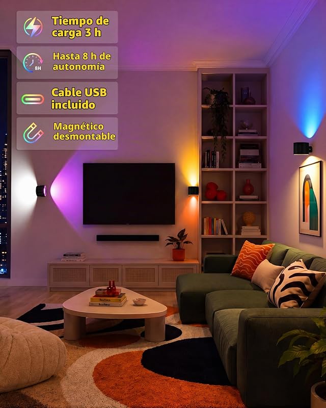 Pack de 2 Lámparas de Pared LED RGB Recargable AURI WL01 — foto 2 de 8