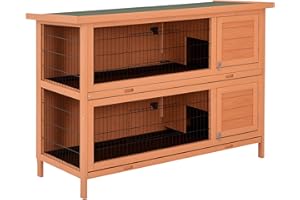 PawHut 54" 2-Story Large Rabbit Hutch Bunny Cage Wooden Pet House Small Animal Habitat with Lockable Doors, No Leak Tray and waterproof Roof for Outdoor/Indoor Orange